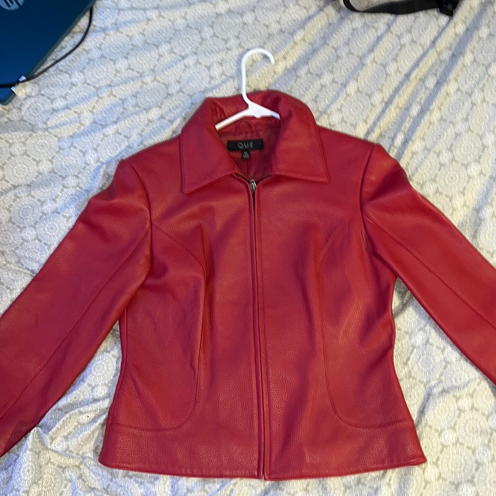 Q.U.E medium red leather jacked, only worn once, it doesn’t fit me anymore.
